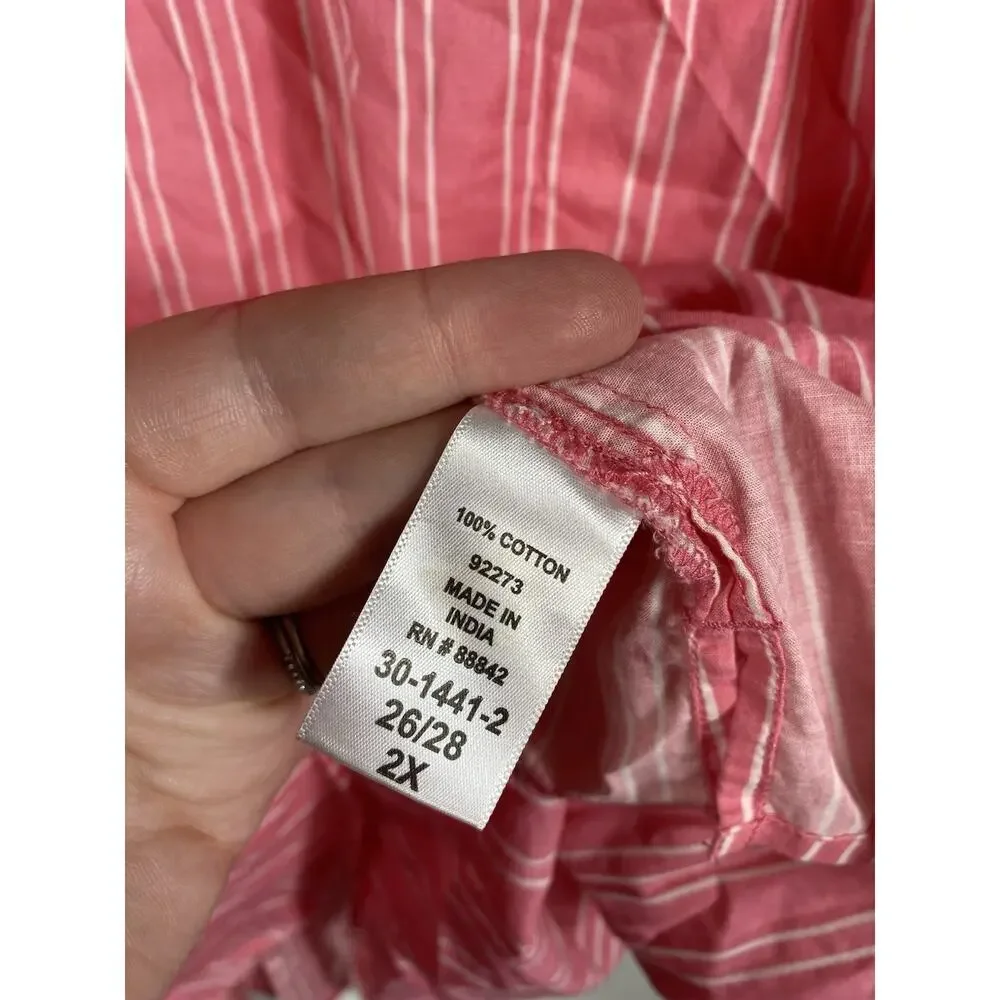 Woman Within Tunic Top 2X 26/28 Pink White French Ticking Stripe Preppy Coastal - Picture 8 of 11